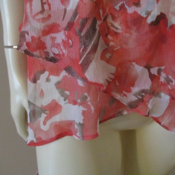 Pretty Coral Floral Hi-Lo Tunic sz M Sheer Crepe Chiffon - Picture 5 of 11